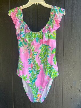 Lilly Pulitzer Pink Tropical Ruffle One-Piece Swimsuit